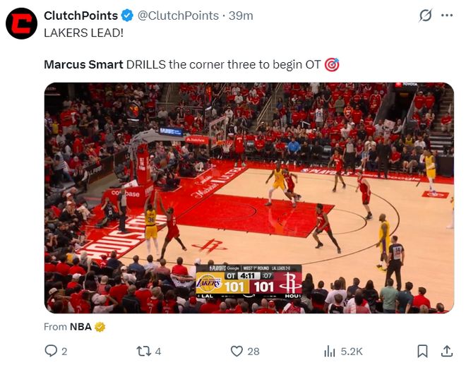 湖人逆转火箭终结系列赛 斯玛特爆发成关键先生